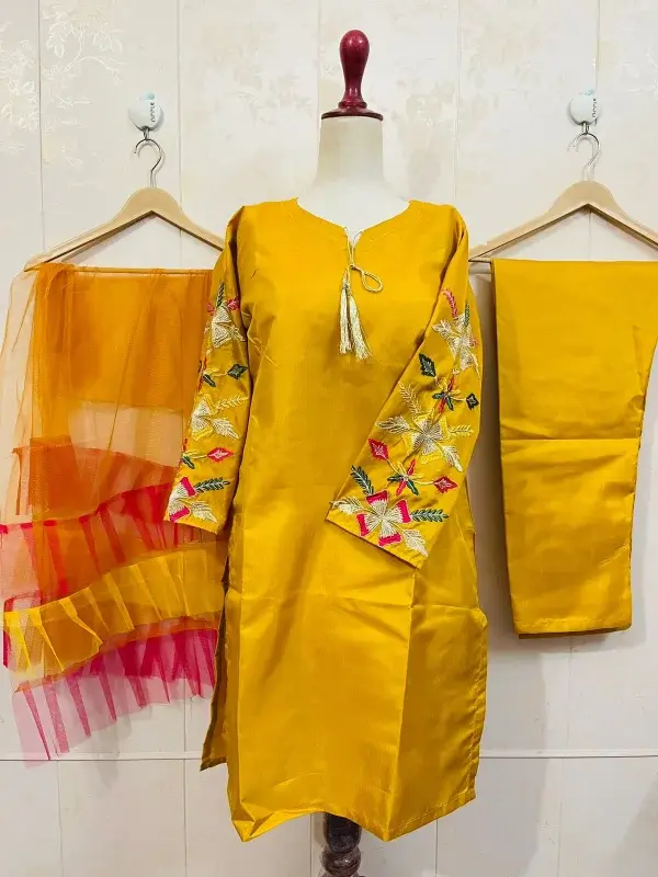 embroidered-sleeves-kurti-with-frill-dupatta-trouser-3-piece-suit-embroidered-dresses-for-women - 8.webp
