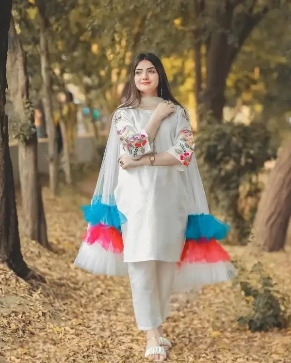 embroidered-sleeves-kurti-with-frill-dupatta-trouser-3-piece-suit-embroidered-dresses-for-women - 3.webp