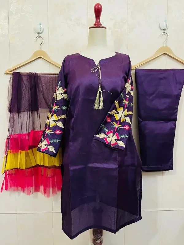 embroidered-sleeves-kurti-with-frill-dupatta-trouser-3-piece-suit-embroidered-dresses-for-women - 4.webp