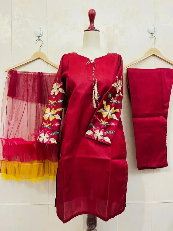 embroidered-sleeves-kurti-with-frill-dupatta-trouser-3-piece-suit-embroidered-dresses-for-women - 9.webp