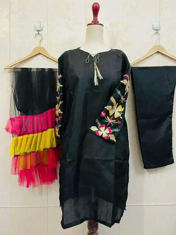 embroidered-sleeves-kurti-with-frill-dupatta-trouser-3-piece-suit-embroidered-dresses-for-women - 5.webp