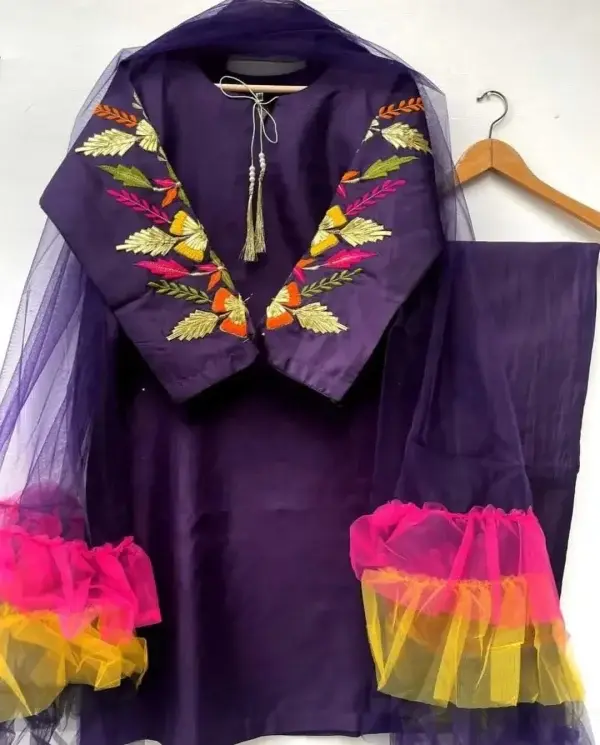 embroidered-sleeves-kurti-with-frill-dupatta-trouser-3-piece-suit-embroidered-dresses-for-women - 7.webp