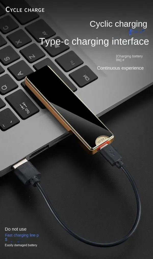focus-rechargeable-lighter-usb-pocket-sized-type-c-rechargeable-lighter-sliding-electronic-lighter-slim-fashionable-with-type-c-charging-cable - 2.webp