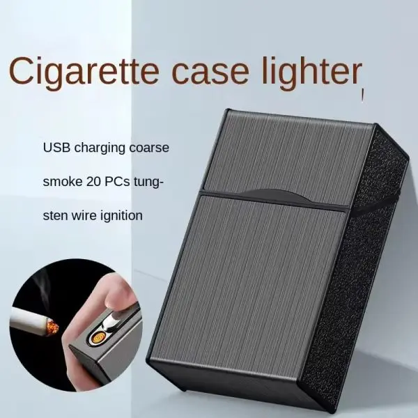 2-in-1-20-cigarette-case-with-rechargeable-usb-lighter-tungsten-flameless-electronic-lighter-portable-smoking-accessory-for-men-random-color - 5.webp