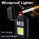 Dh-001 Cob Led Flashlight With Lighters Dual Arc Pulse Flameless Lighter Type C Rechargeable Lighter Work Light Mini Light Men’s Gift | Dual Arc Pulse Flameless Lighter
