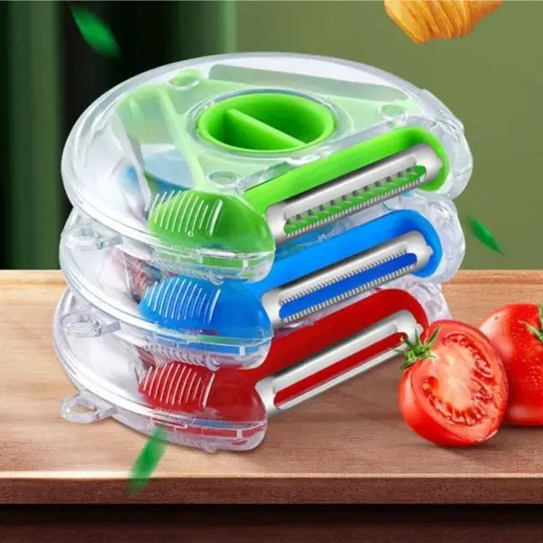 (nw000192) 3 In 1 Trio Vegetable Fruit Peeler Slicer Stainless Steel Rotary Multifunctional Random Color