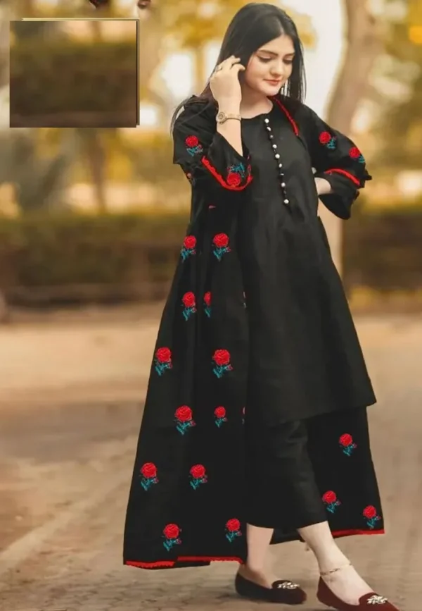 Readymade 3pc Embroidered Gown Kataan Silk Dress Gown Style For Girls