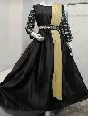 3 Pc Embroidered Silk Maxi, Trouser & Dupatta