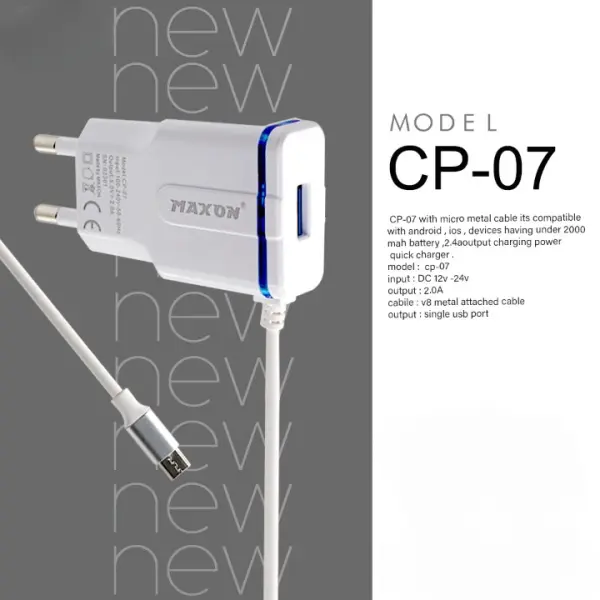 Model Cp-07 Android Charger / Fast Charging /quick Charger / Smart Charger
