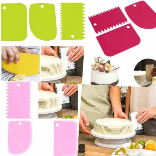 3pcs/set Diy Cake Cream Scraper Set Cake Decorating Tools Multifunctional Irregular Teeth Edge Kitchen Baking Tool(pack Of 3)