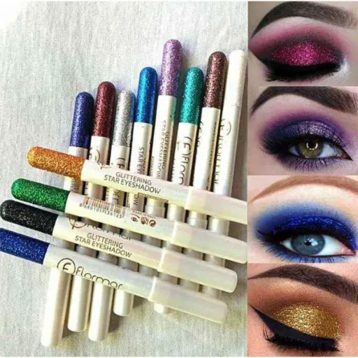 (6 Pcs Set) Flormar Glitter Multipurpose Pencils Glitter Eyeliner Pencils – Metallic Colors Eyeliners Eyeshadow Pencil Set, Natural Long Lasting (random Color)