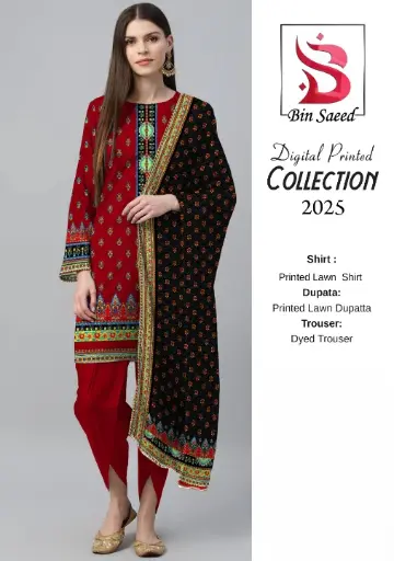 Bin Saeed ✨3 Piece Digital Printed Lawn Unstitched Suit New Collection 2025 For Womens.