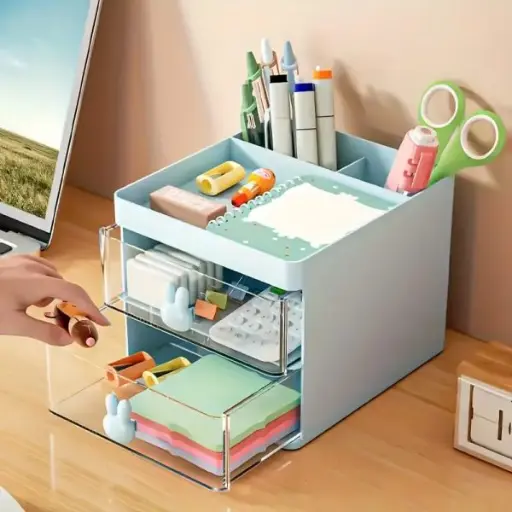 Rabbit Handle Clear Desk Organizer- Perfect For Pen ,makeup And Jewellery Etc
