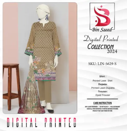 “bin Saeed Digital Printed Collection” 3pcs Lawn | Unstitched Collection Casual Wear
