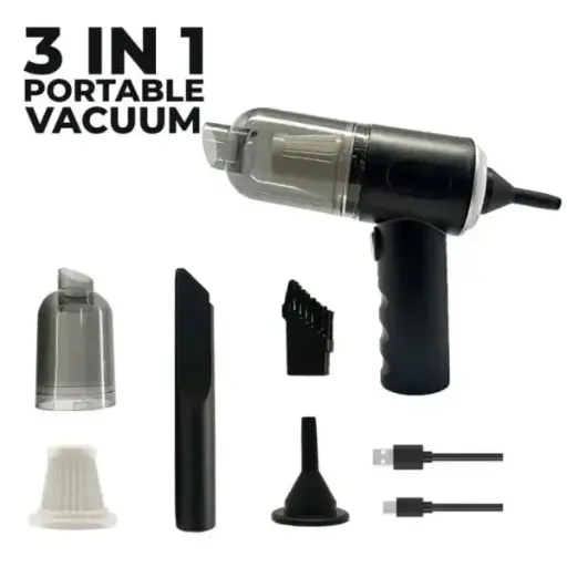 (nw00079) 3 In 1 Car Vacuum Cleaner Blower And Baloon Pump – Powerful Rechargeable Multi-functional And Wireless – Mini Vacuum Cleaner For Carpet, Car, Home, Office, Pet Hair, Sofa – Keyboard Cleaner